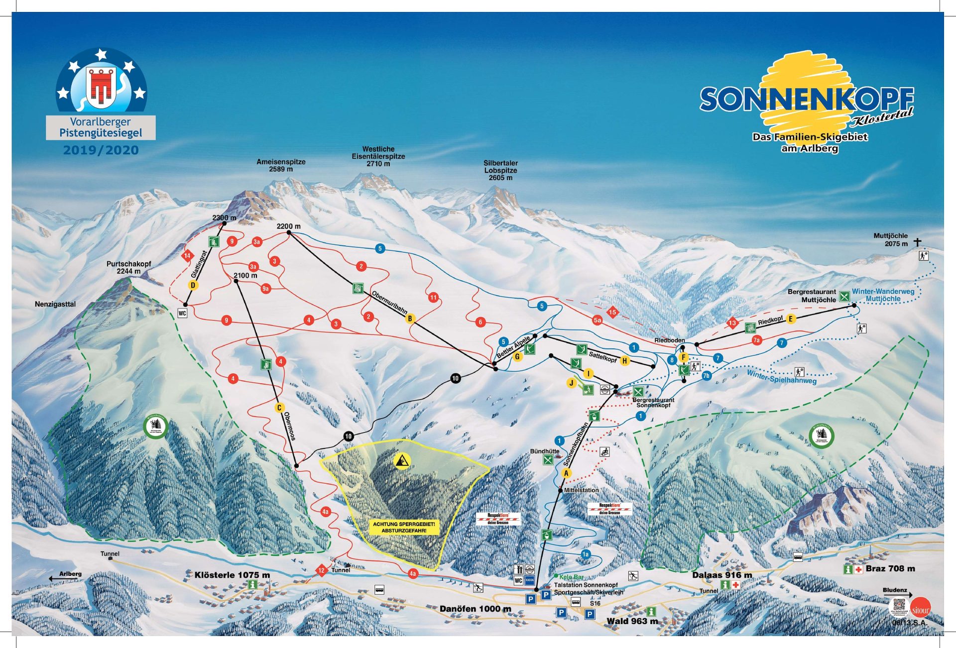 Pistenkaart van de Sonnenkopf in het Klostertal