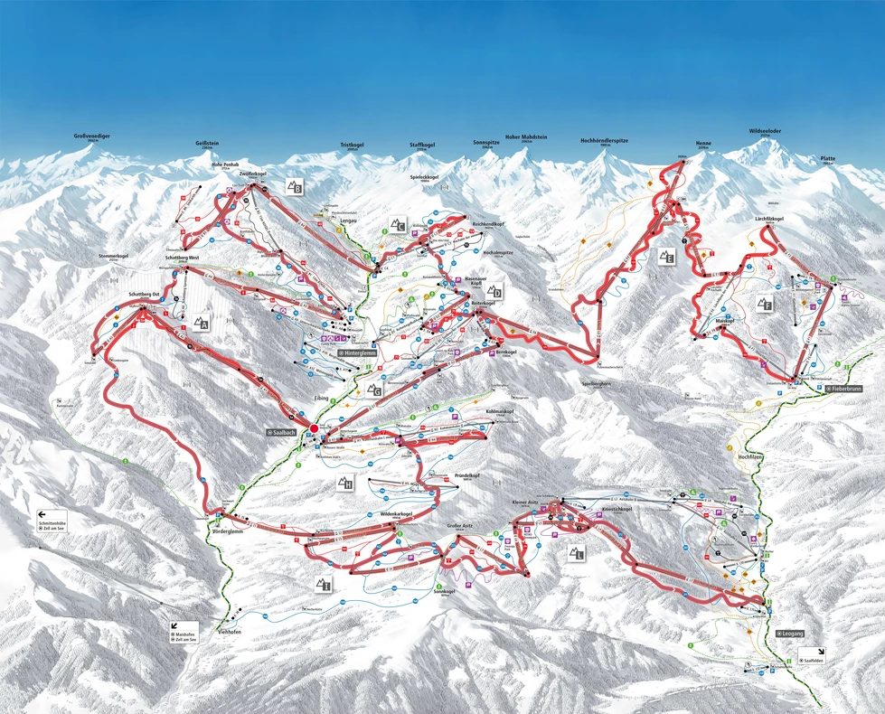 The Challenge Saalbach - Overzichtskaart van de hele skironde.
